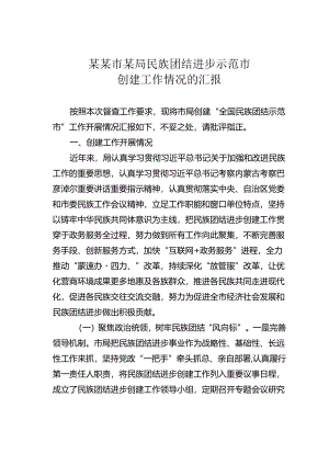 某某市某局民族团结进步示范市创建工作情况的汇报.docx