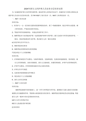 2024年新生儿科护理人员业务分层培训计划.docx
