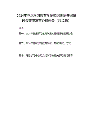 2024年党纪学习教育学纪知纪明纪守纪研讨会交流发言心得体会范文精选(12篇).docx