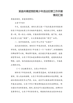 某县共青团预防青少年违法犯罪工作开展情况汇报.docx