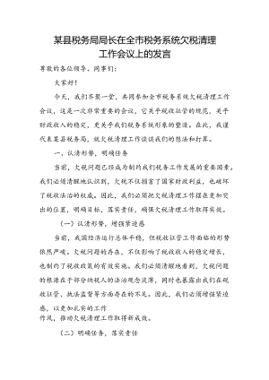 某县税务局局长在全市税务系统欠税清理工作会议上的发言.docx