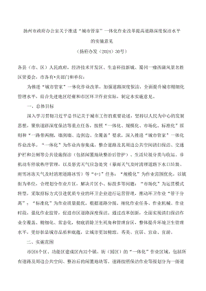 扬州市政府办公室关于推进“城市管家”一体化作业改革提高道路深度保洁水平的实施意见.docx