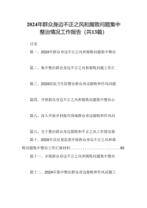 2024年群众身边不正之风和腐败问题集中整治情况工作报告13篇供参考.docx