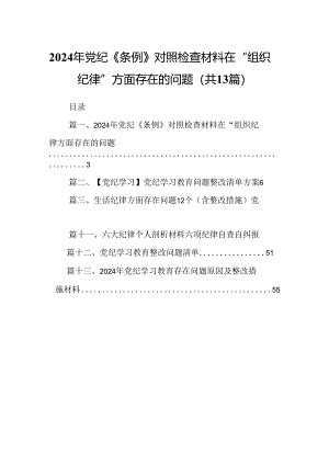2024年党纪《条例》对照检查材料在“组织纪律”方面存在的问题（共13篇）.docx