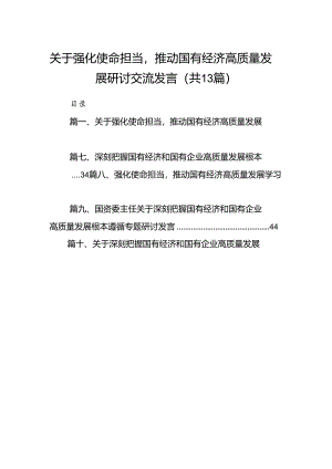 关于强化使命担当推动国有经济高质量发展研讨交流发言13篇（精选版）.docx