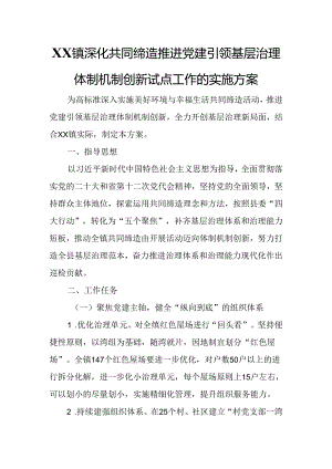 XX镇深化共同缔造推进党建引领基层治理体制机制创新试点工作的实施方案.docx