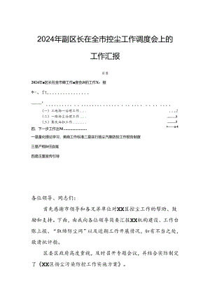 2024年副区长在全市控尘工作调度会上的工作汇报.docx