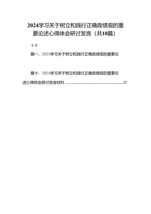 学习关于树立和践行正确政绩观的重要论述心得体会研讨发言范文精选(10篇).docx