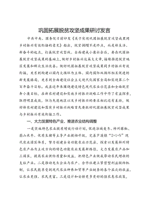 巩固拓展脱贫攻坚成果研讨发言.docx