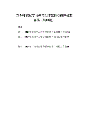 2024年党纪学习教育纪律教育心得体会发言稿十篇（精选）.docx