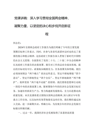 党课讲稿：深入学习贯彻全国两会精神凝聚力量以坚定的决心和步伐开启新征程.docx