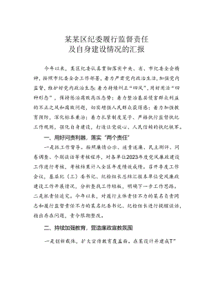 某某区纪委履行监督责任及自身建设情况的汇报.docx