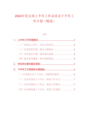 2024年党支部上半年工作总结及下半年工作计划（精选）.docx