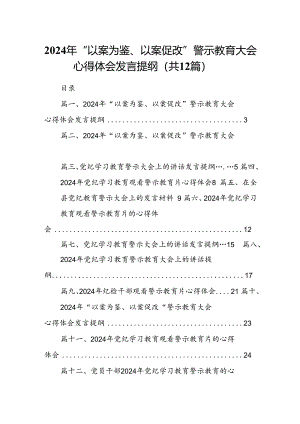 2024年“以案为鉴、以案促改”警示教育大会心得体会发言提纲（共12篇）.docx