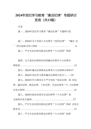 2024年党纪学习教育“廉洁纪律”专题研讨发言(13篇集合).docx