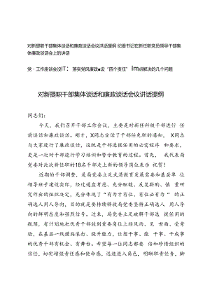 3篇 2024年对新提职干部集体谈话和廉政谈话会议讲话提纲+党建工作座谈会发言.docx