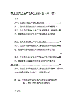 在全县安全生产会议上的讲话12篇（精选）.docx