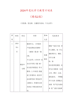 2024年党纪学习教育计划表.docx