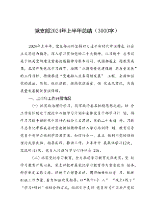 专项总结∣2024年∣半年总结：党支部2024年上半年总结（3000字）.docx