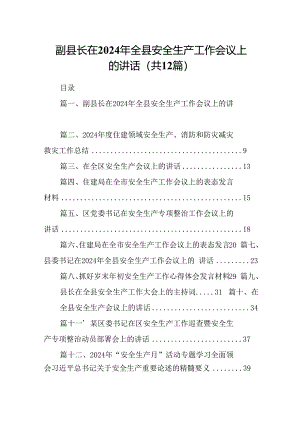 副县长在2024年全县安全生产工作会议上的讲话（共12篇）.docx