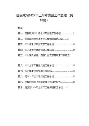 区民政局2024年上半年党建工作总结10篇（精选版）.docx