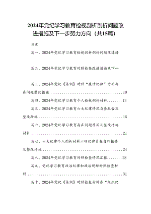 2024年党纪学习教育检视剖析剖析问题改进措施及下一步努力方向15篇（精选）.docx