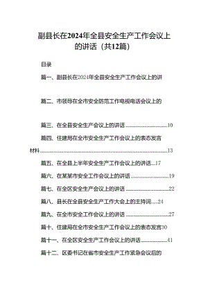 副县长在2024年全县安全生产工作会议上的讲话12篇（精选）.docx