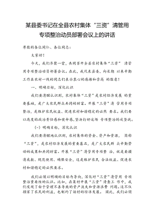 某县委书记在全县农村集体“三资”清管用专项整治动员部署会议上的讲话.docx