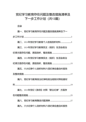 2024党纪学习教育存在问题及整改措施清单及下一步工作计划13篇（精选版）.docx