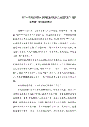 【7篇】“铸牢中华民族共同体意识推进新时代党的民族工作高质量发展”学习心得体会汇编.docx