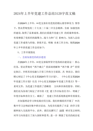 2024年上半年党建工作总结3120字范文稿.docx