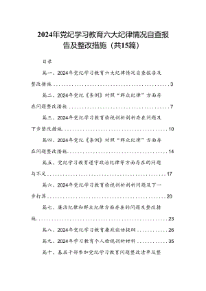2024年党纪学习教育六大纪律情况自查报告及整改措施15篇供参考.docx
