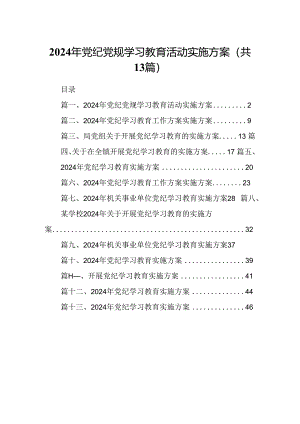 2024年党纪党规学习教育活动实施方案(13篇合集）.docx