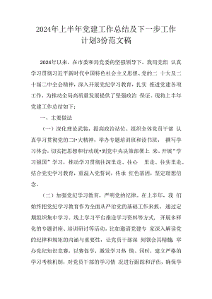 2024年上半年党建工作总结及下一步工作计划3份范文稿.docx