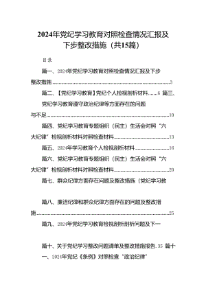 2024年党纪学习教育对照检查情况汇报及下步整改措施（共15篇）.docx