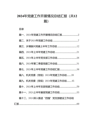 2024年党建工作开展情况总结汇报【12篇】.docx