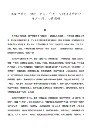 九篇“学纪、知纪、明纪、守纪”专题研讨的研讨发言材料、心得感悟.docx