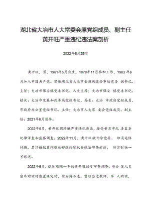 党纪学习教育∣案例剖析：湖北省大冶市人大常委会原党组成员、副主任黄开旺严重违纪违法案剖析.docx