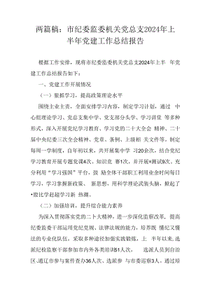 两篇稿：市纪委监委机关党总支2024年上半年党建工作总结报告.docx