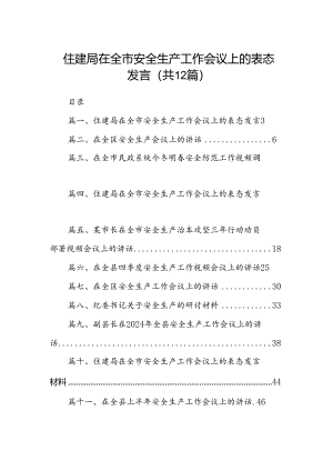 住建局在全市安全生产工作会议上的表态发言（共12篇）.docx