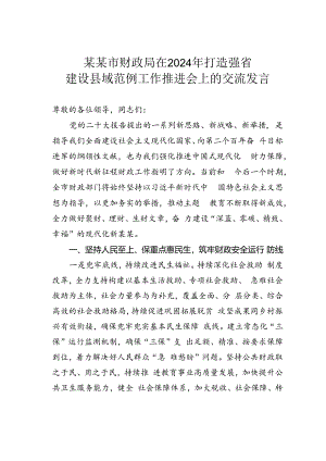 某某市财政局在2024年打造强省建设县域范例工作推进会上的交流发言.docx