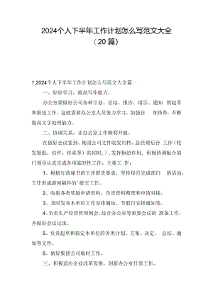 2024个人下半年工作计划怎么写范文大全（20篇）.docx