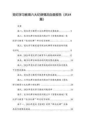 党纪学习教育六大纪律情况自查报告（共15篇）.docx