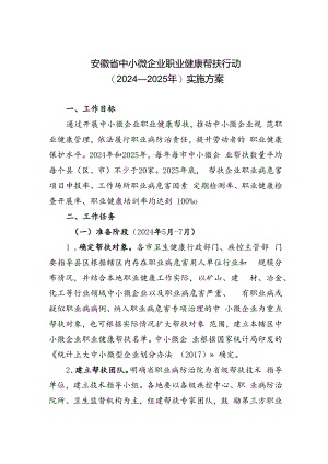 安徽省中小微企业职业健康帮扶行动（2024—2025年）实施方案.docx