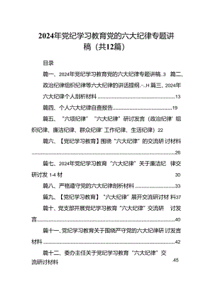 2024年党纪学习教育党的六大纪律专题讲稿（共12篇）.docx