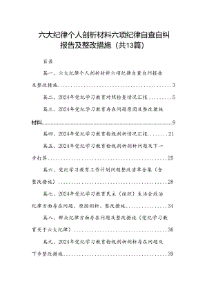 六大纪律个人剖析材料六项纪律自查自纠报告及整改措施（共13篇选择）.docx