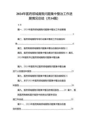 2024年医药领域腐败问题集中整治工作进展情况总结（共14篇）.docx