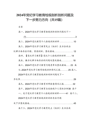 2024年党纪学习教育检视剖析剖析问题及下一步努力方向（共15篇）.docx