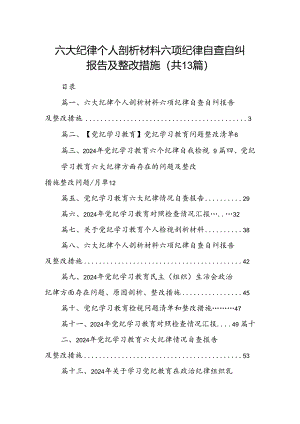 六大纪律个人剖析材料六项纪律自查自纠报告及整改措施13篇（精选）.docx
