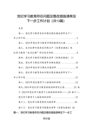 党纪学习教育存在问题及整改措施清单及下一步工作计划13篇（精选）.docx